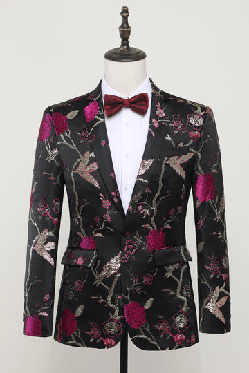 Sort Jacquard Satin hakket revers blazer